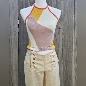 Knit Multi Color Geometry Halter Cropped Top Size